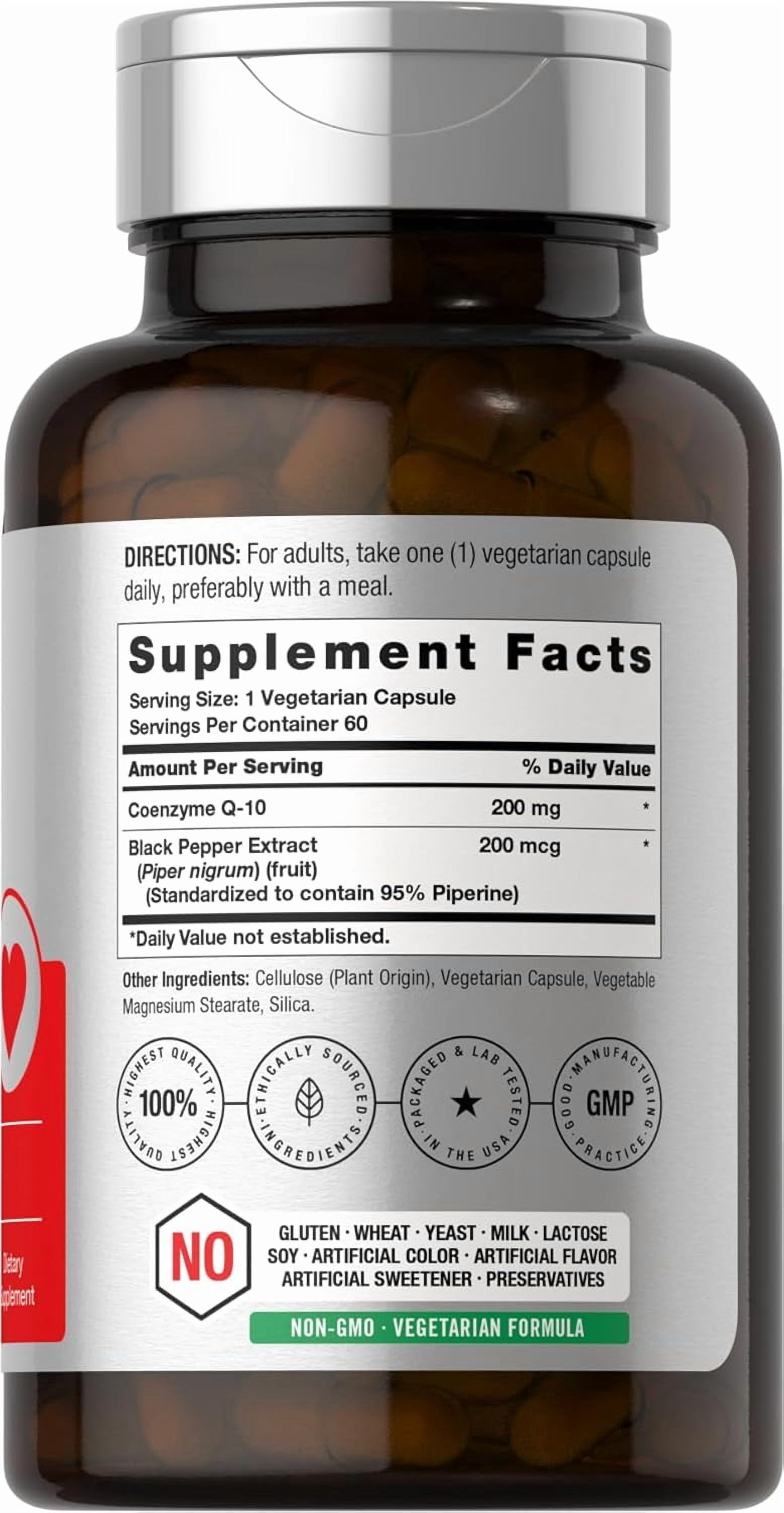 CoQ10 | 200mg | 60 Vegetarian Capsules | Non-GMO and Gluten Free | by Horbaach