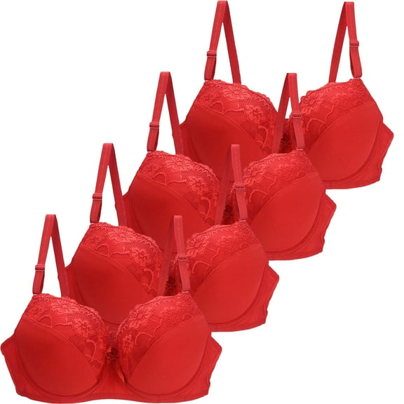 SCSAlgin Pack of 4 Lace Bra for Womens Full Coverage Underwire Bras Padded Underwear