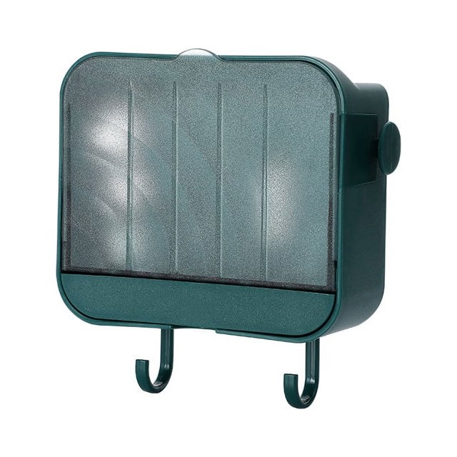 Caja de jabón con drenaje de pared de doble capa, resistente al polvo, creativa, sin perforaciones, para baño, con tapa