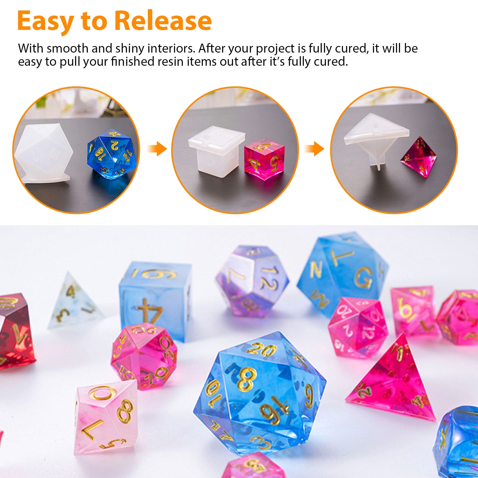 YU-NIYUT 8 Shapes DIY Playing Dice Mold Faceted Cube Round Dice Mold Crystal Resin Mold Kit Dice Digital Game Dice Silicone Mould