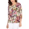 JM Collection Women's Printed Jacquard 3/4-Sleeve Top Purple Size X-Large