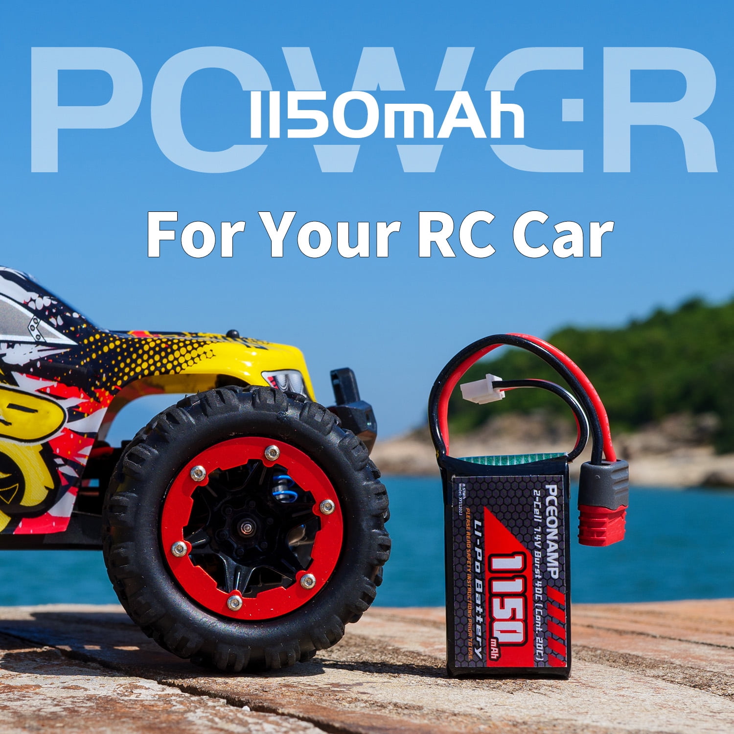 PCEONAMP 2S Lipo Battery 1150mAh 7.4V Burst 40C with T Plug  RC Battery Fit for HBX  18858 18859 18859A 16890A  2196 ,  and Most 1/12, 1/16, 1/18 Scale RC Car Truck with 1 USB Charger （2packs）