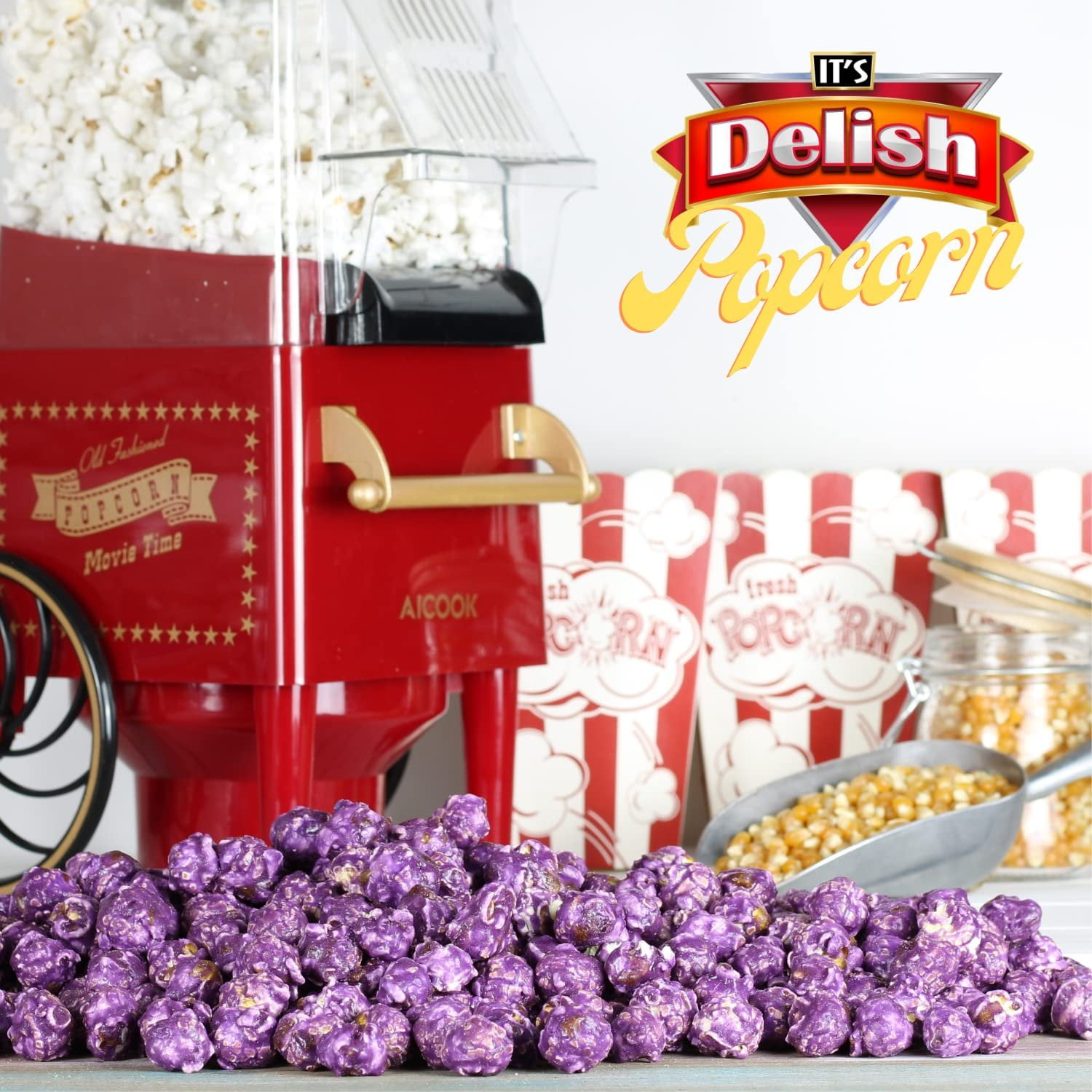 Gourmet Purple Grape Flavored Popcorn by It's Delish, 2 lbs Bulk Bag  Air Popped Pop Corn Snack - Fruity Purple Themed Candy Confetti  Birthday Party, Events  Gluten Free, Vegan, Kosher