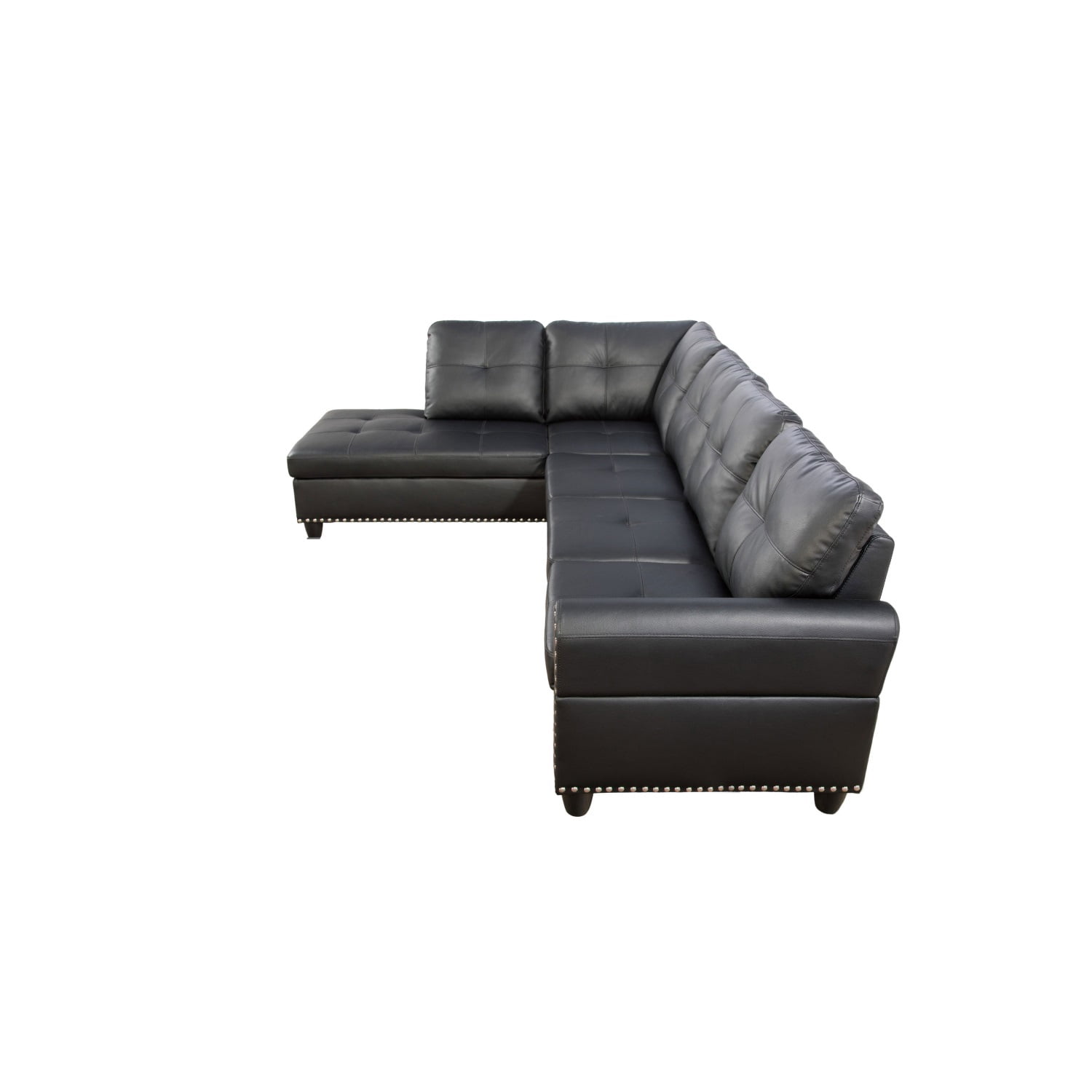 Hommoo Faux Leather Living Room Furniture Set, Modern Nailhead Trim L-Shaped Sectional Couch and Sofa Set with Cup Holder, Left Side, Black