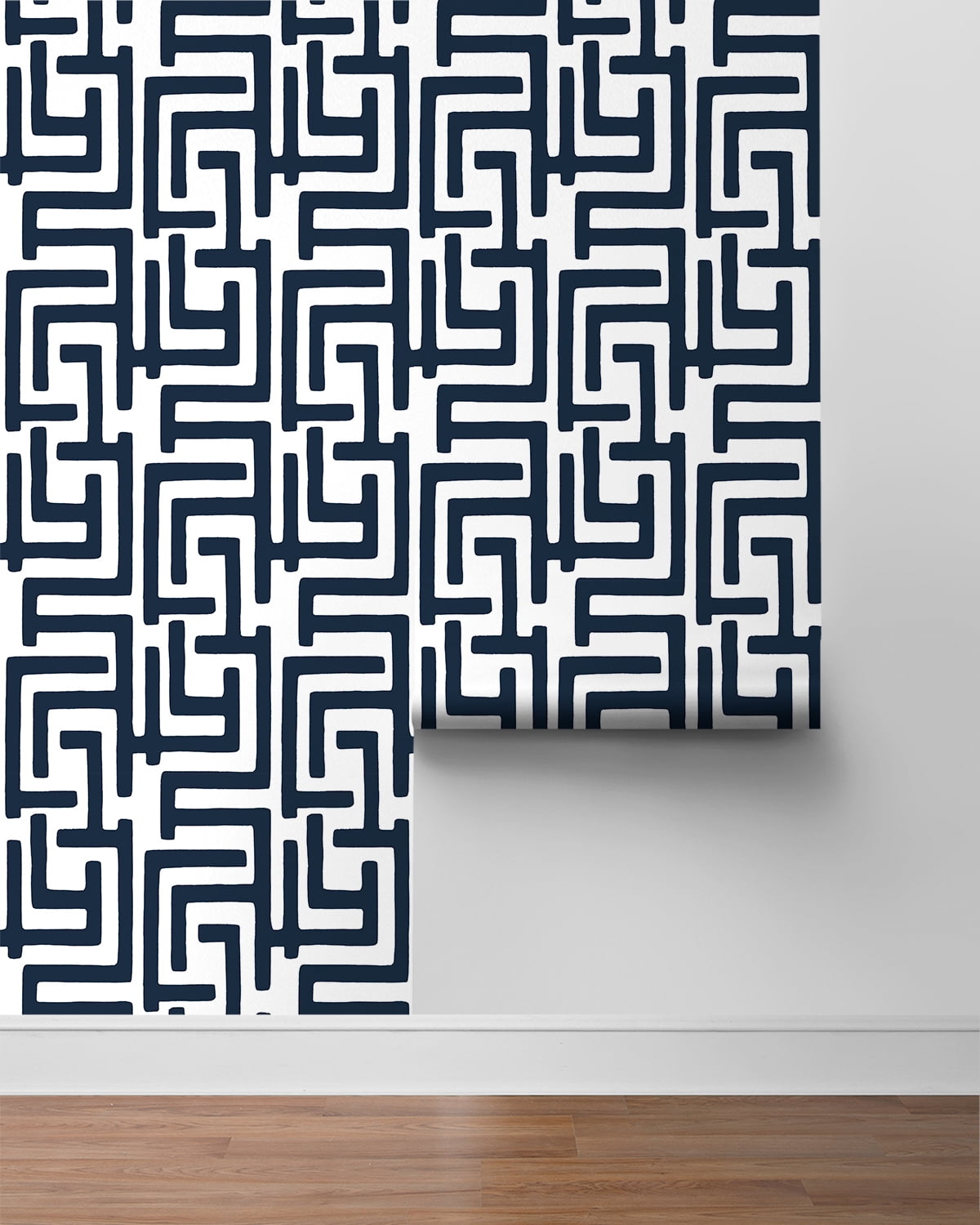 NextWall Dark Blue Graphic Maze Peel and Stick Wallpaper