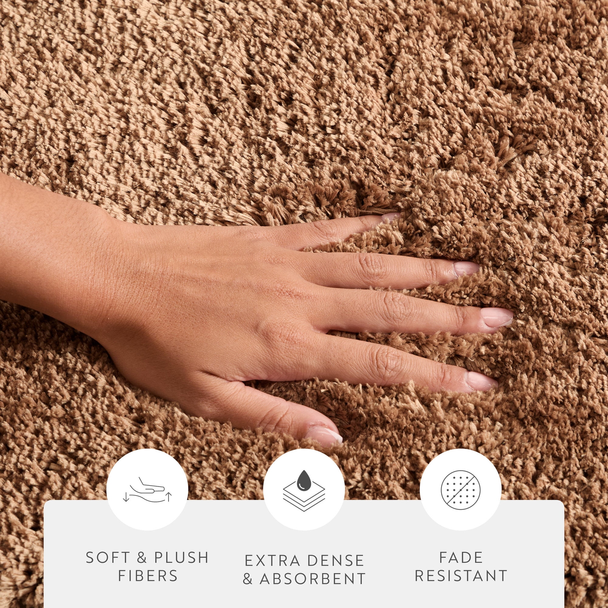 Plush Absorbent Bath Mat Rug with Anti-Skid Rubber Backing, 34 x 21, Mocha, by Noble Linens