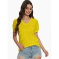 thumbnail image 5 of Women's V Neck Tops Puff Sleeve with Swiss Dot T-Shirts Summer Casual Loose Tshirts, 5 of 5