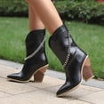 thumbnail image 2 of NECHOLOGY Botas Mujer Adulto Femenino Zapatos Botines de mujer Botas de tacón gruesas con decoración de de metal de cuero de moda para mujer (Black, 7.5), 2 of 7