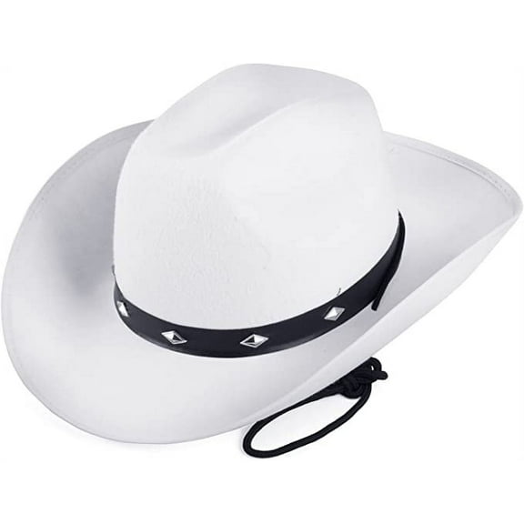 Funny Party Hats White Cowboy Hat - Studded Cowboy Hat - Cowboy Costume Accessories - Western Cowboy Hat (White Cowboy Hat)