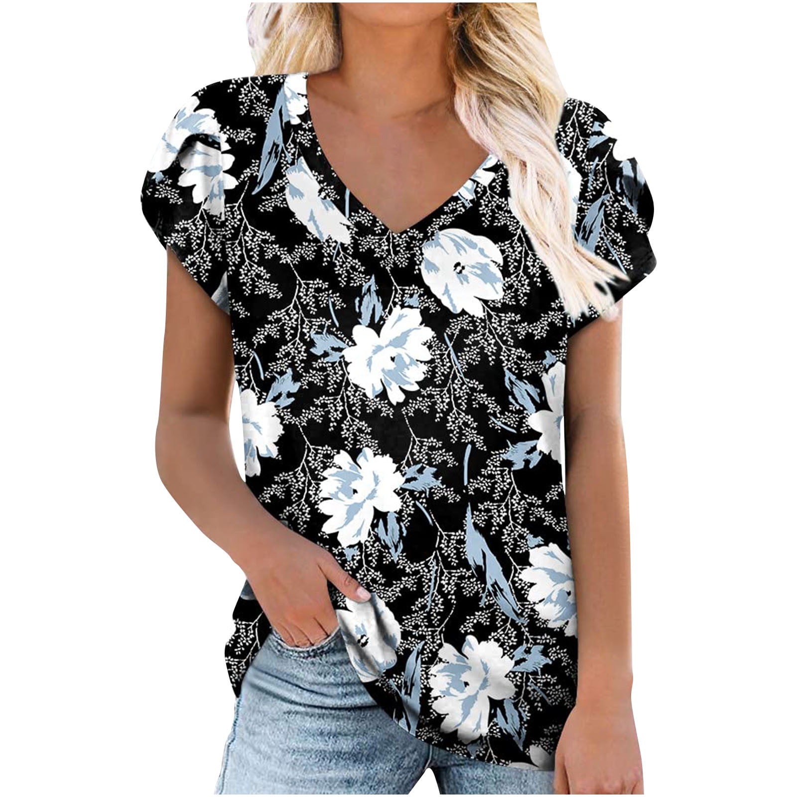 Blouses for Women Fashion Oversized Shirts Women,Women Floral Print Blouse Short Sleeve Shirts Round Collar Y3k Top Blusas Mujer Casuales Y Elegantes - Walmart.com