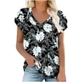 thumbnail image 1 of Pompotops T-Shirt à Col en V Imprimé à Manches Courtes pour Femme, Coupe Ample, Décontracté, Haut d'Été, 1 of 7