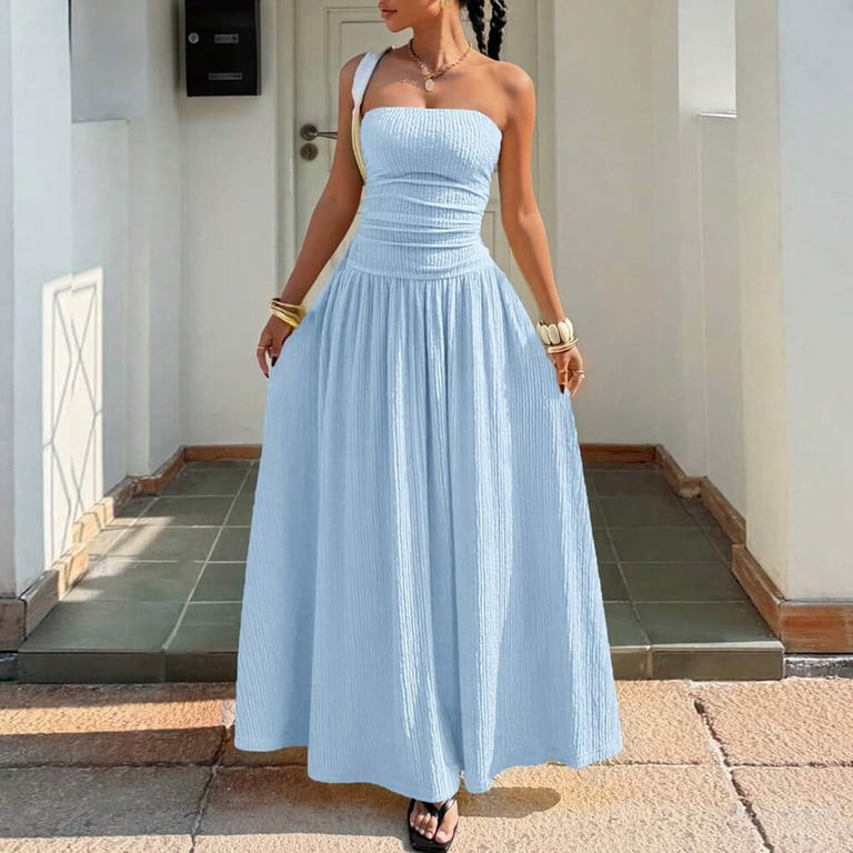 Women's Bandeau Neck Mini Dress, Strapless Flowy Ribbed Knit Cocktail Party Dress, Plain Color Backless Boho Style Outfits for Wedding Guest and 