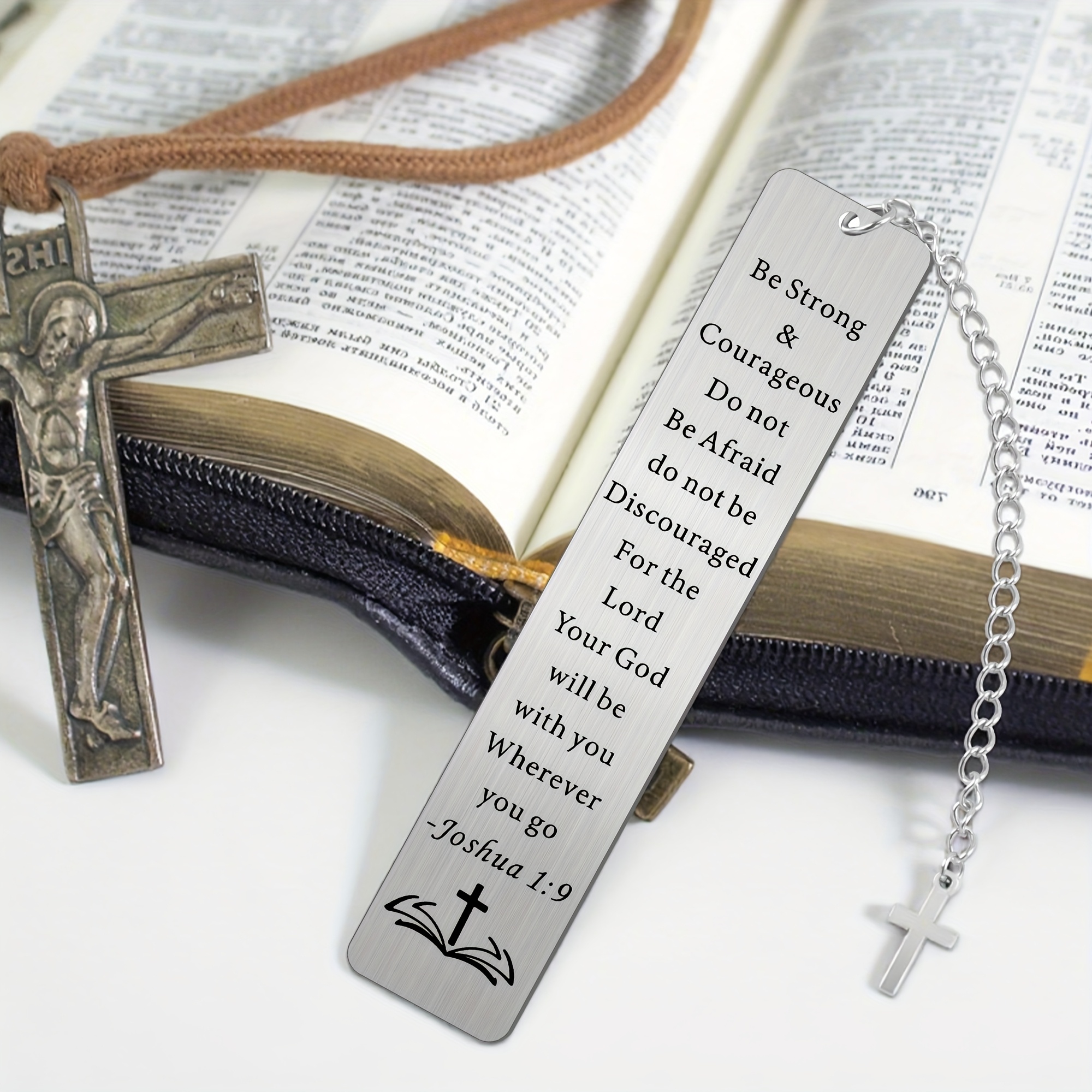 20pcs Stainless Steel Bible Verse Bookmarks with Cross Pendant, Christian Bookmarks with Labeled Chapters/Books & Keychain Tag, Durable Scripture Bookmarks for Men, Women, Church Group, Ideal Gifts