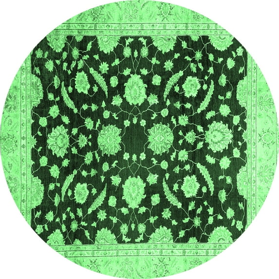 Ahgly Company Indoor Round Oriental Emerald Green Traditional Area Rugs, 6' Round
