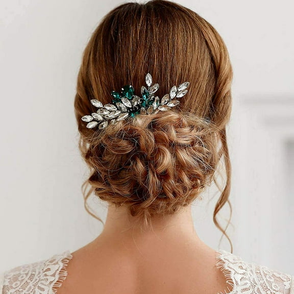 EXHUMKY 1Pack Hair Jewelry Rhinestone Hair Insert Comb 4.3x2.6in Green For Engagements