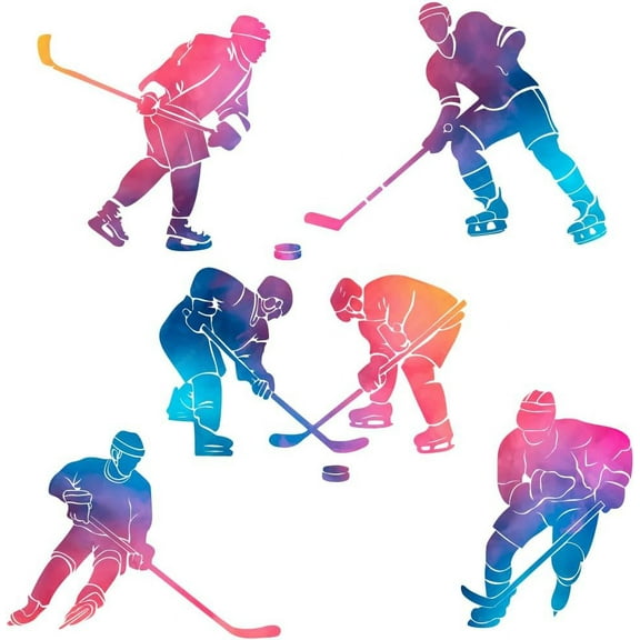 Color Gradient Art Wall Sticker with Hockey Player DIY Art PVC Wall Decal Removable Wall Stickers and Murals Wall Decoration for Garden Living Room Bedroom Playroom