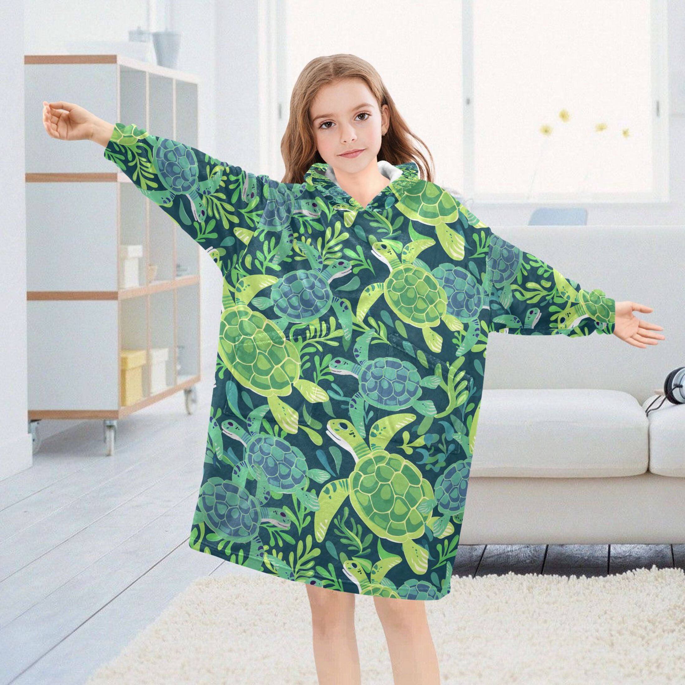 joogoo Blanket Hoodie for Cute Turtles and Seaweed Oversize Sweatshirt 3-14 YR L