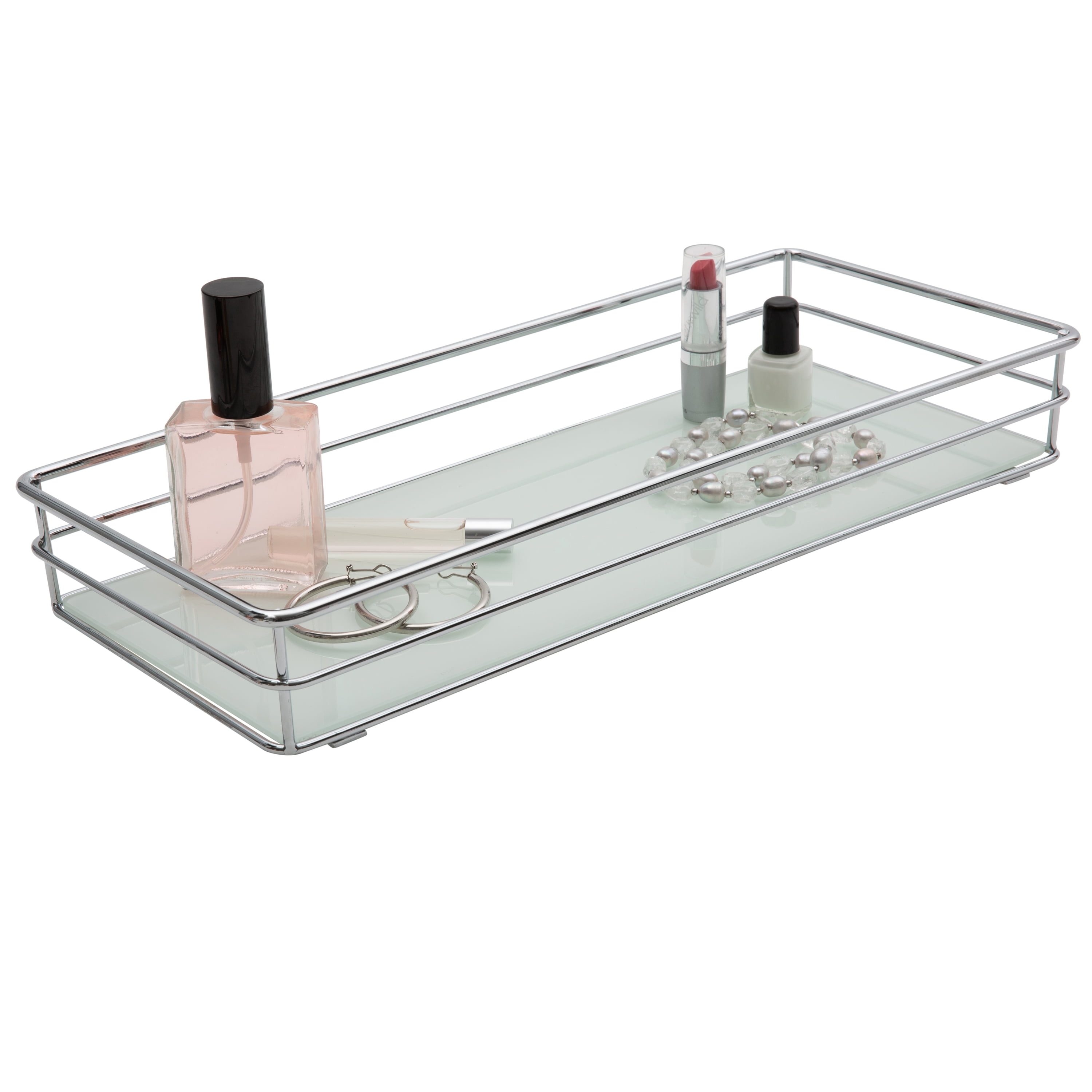 ELLE Paris Limoges Collection Metal Freestanding Vanity Tray Chrome