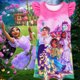 thumbnail image 4 of Vestido de princesa para niñas pequeñas, vestido de cuello redondo con mangas cortas y volantes, vestido de niña para usar en casa, camisón, 4 of 7