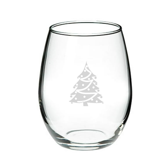 Christmas Tree 21 oz. Deep Etched Stemless Wine Glass