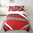 thumbnail image 2 of Castle Fairy Abstract Stripes 7 Pieces Bedding Comforter Set,Grey Red Full Bedding Set Lightweight,Geometric Theme Fitted Sheet Flat Sheet,Breathable Geometric Home Decor,Reversible, 2 of 8