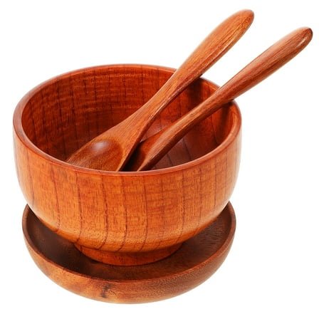 HOOWIFFY Wooden Salad Bowl Set, Light Brown, for Storage, Smooth Edges, , 1Set