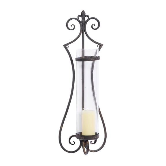 DecMode Black Metal Fleur De Lis Wall Sconce