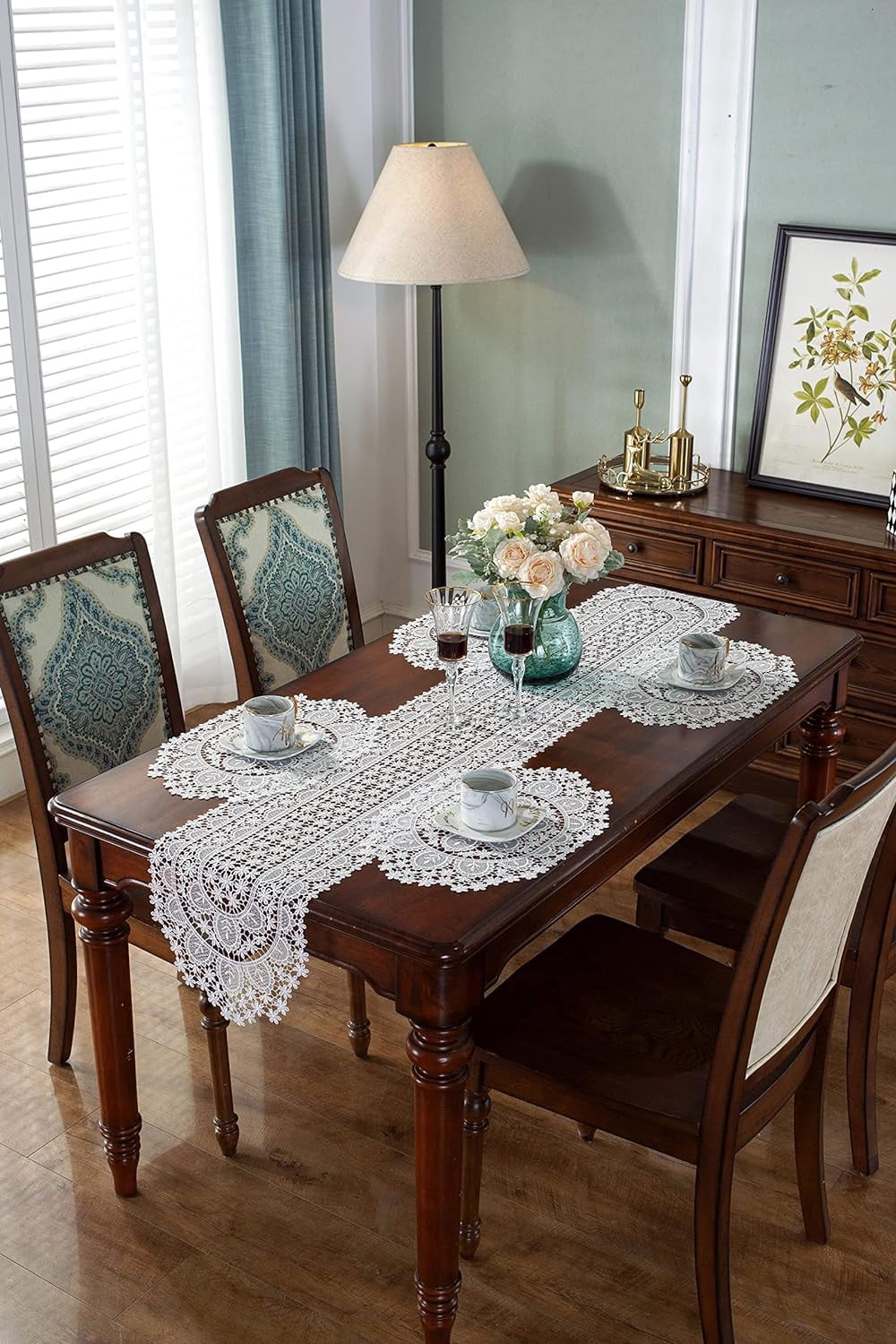 Lace Doily Table Runners Dresser Scarf Embroidered Flowers