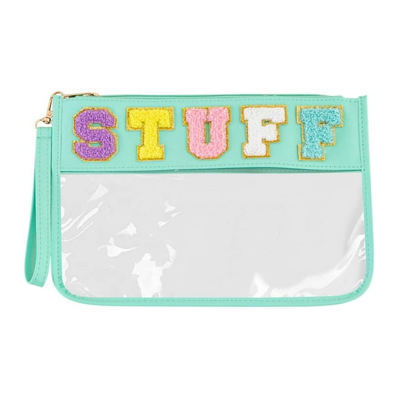 Plastic Letter Clear Zipper Pouch for Travel, Clear Cosmetic Bag, Makeup Travel Bag for Women Girls, Green