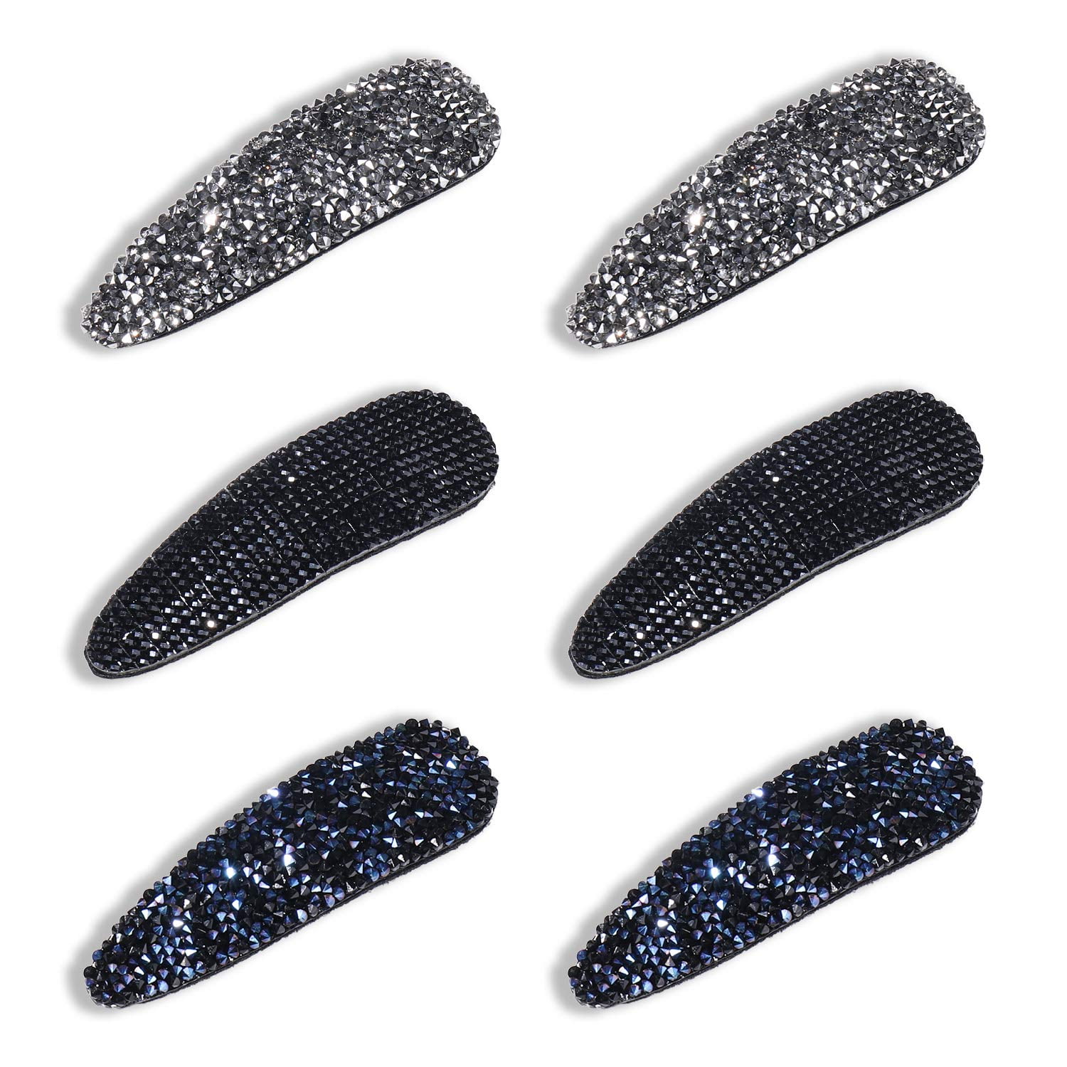 GooingTop 6PCS Black Hair Clips for Female Adult, Non-Slip Shiny Rhinestone Snap Hair Barrettes Stylish Elegant Side Bangs Hairpins for Medium Thick Hair Accessory