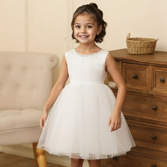 Satin Tulle Flower Girl Dress With Bow Knot For Birthday Wedding Flower Girl Dress
