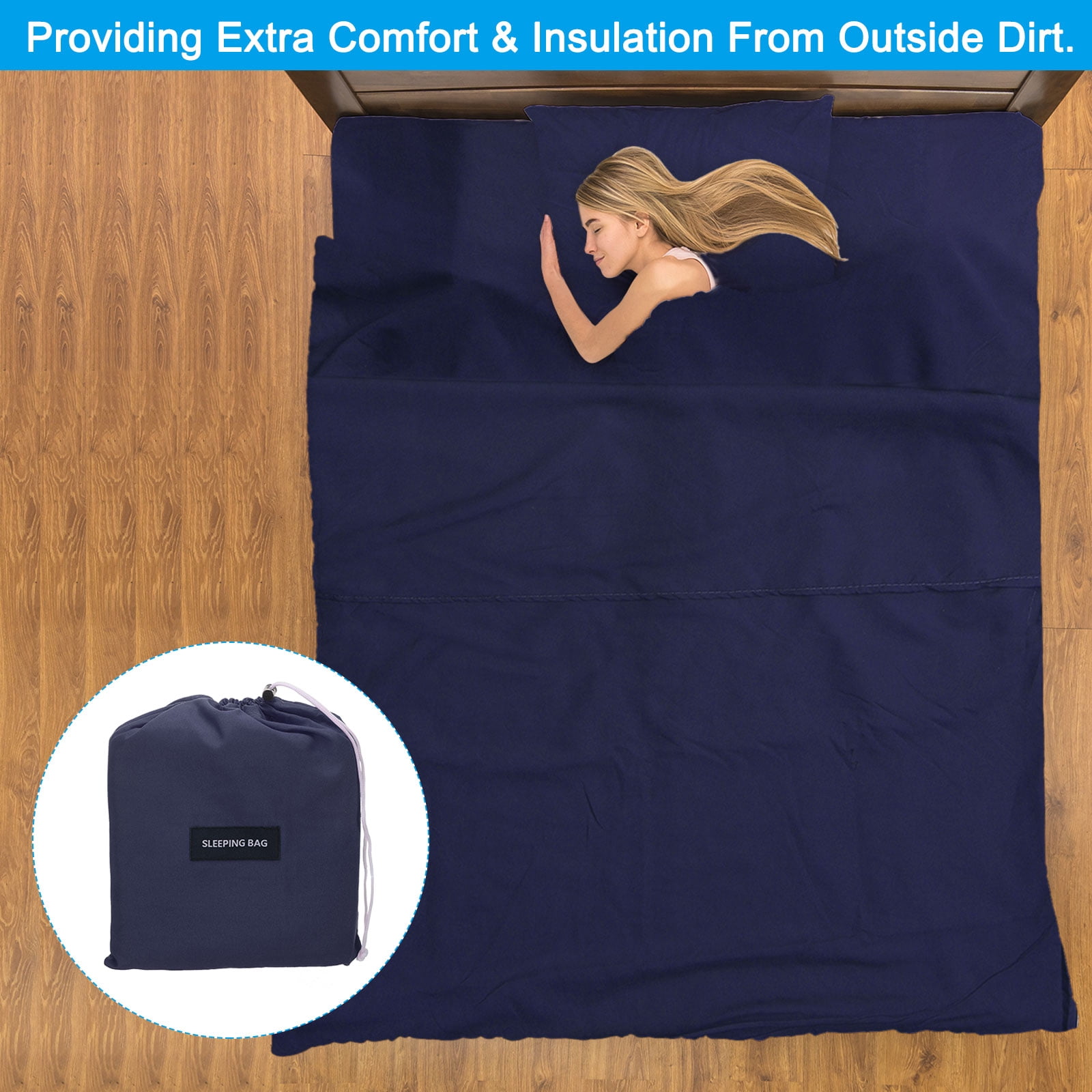 Uxcell 82.6x29 inch Sleeping Bag Liner Travel Hotel Camping Sleep Sheet Sack Set for Backpacking Navy Blue