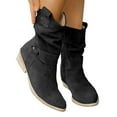 thumbnail image 7 of Gyexs Women's Mid Calf Boots Fashion Slouchy Ruched Suede Round Toe Slip On Ankle Booties Casual Winter Boots Black Size 6.5, 7 of 7