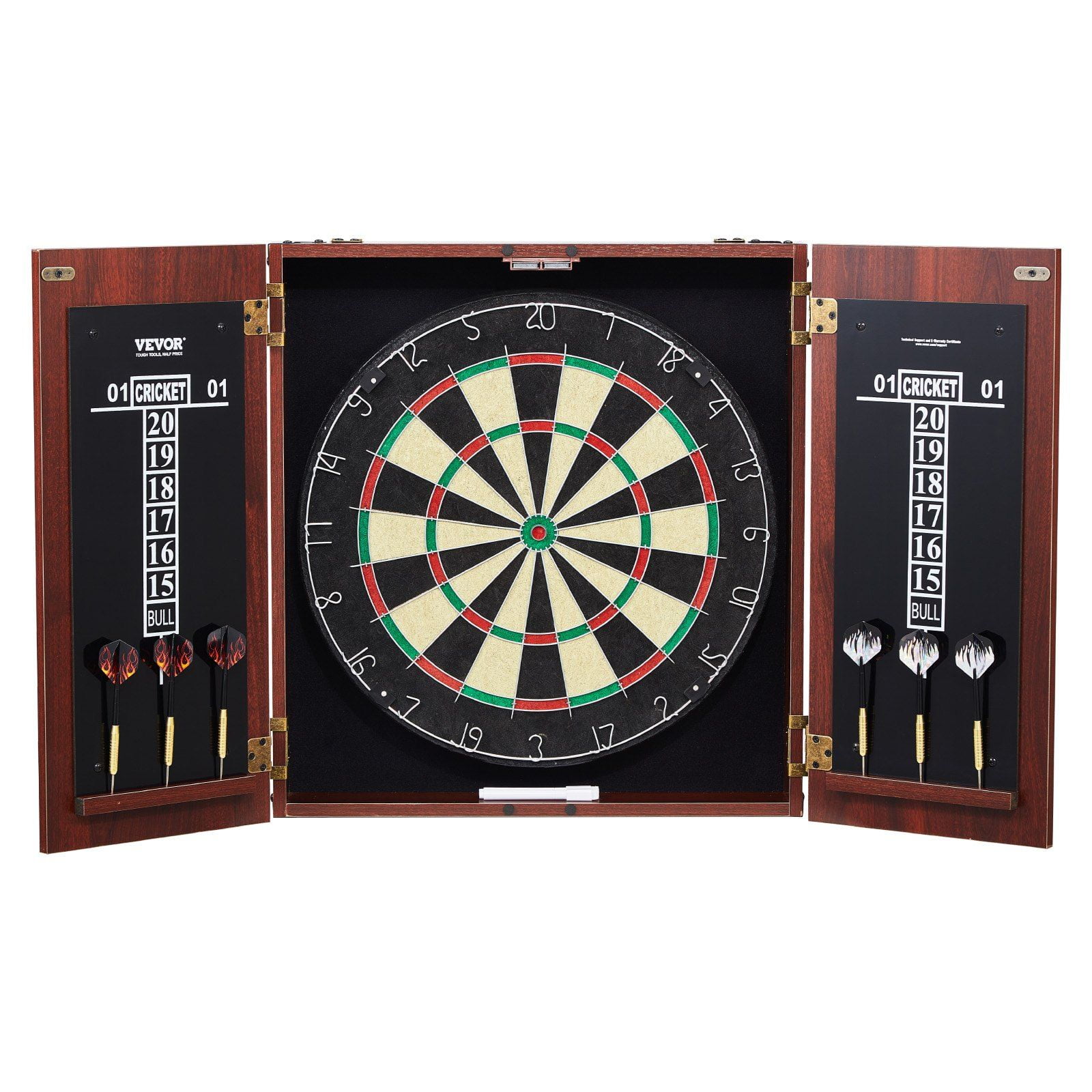 Official Size Bristle Dartboard & Cabinet Set with Steel Tip Darts – Complete Darting Accessories