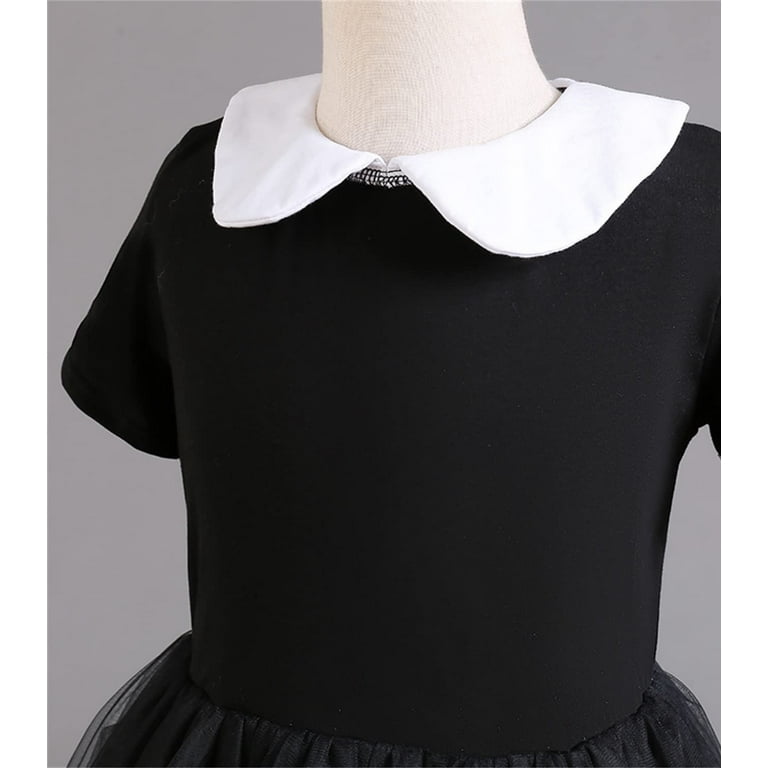 Wednesday Addams Costume Girls Peter Pan Collar Dress Short Sleeve