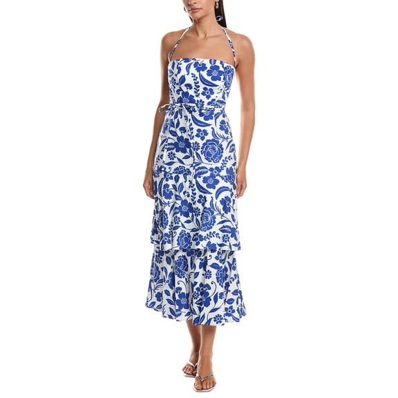 Milly womens Flowers of Spain Linen-Blend Midi Dress, 12, White