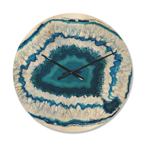 Designart 'Blue and White Agate Crystal' Modern Wood Wall Clock