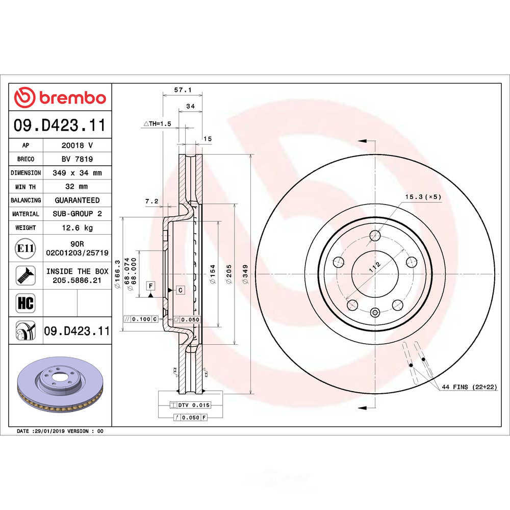 Brembo 09.D423.11 PRIME Disc Brake Rotor