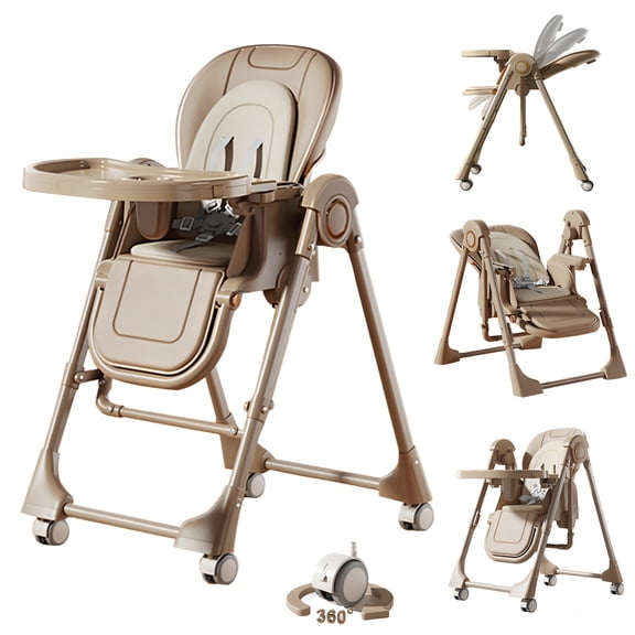 EaseBaby 2-in-1 Baby High Chair,Toddler Eating Chair & Swing Combo,Portable Feeding Chair with Adjustable Dining Tray for Infant,Unisex,Khaki