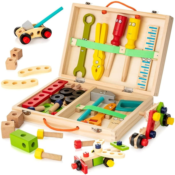 Wooden ToolBox Set, 36 pcs Wooden Tool Kit for Kids, Montessori