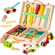 Wooden ToolBox Set,  36 pcs Wooden Tool Kit for Kids,  Montessori Educational Stem Construction Toys for 2 3 4 5 6 Year Old Boys Girls, Best Gift for Kids