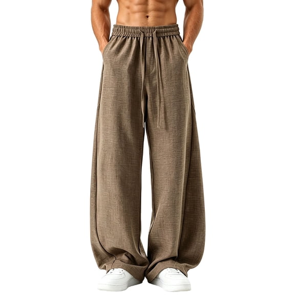 Casual Mens Big and Tall Pants Drawstring Elastic Waist Solid Color Trousers with Pockets Outdoor Activewear Fathers Gift