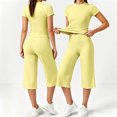 thumbnail image 2 of KPOPLK Womens 2 Piece Workout for Summer Fall Athletic Gym Pilates Yoga Slim Fit Short Sleeve Tee Shirt and Pant Outfit Set Yellow,Size L, 2 of 5