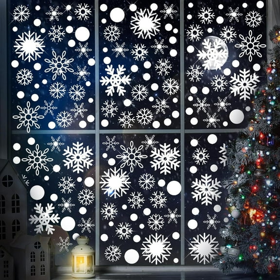155 Pcs Snowflake Windows Decorations Clings Stickers Winter Window Snowflake Decals Wall Ornaments for Xmas Frozen Party Home Shop Window Display(White)