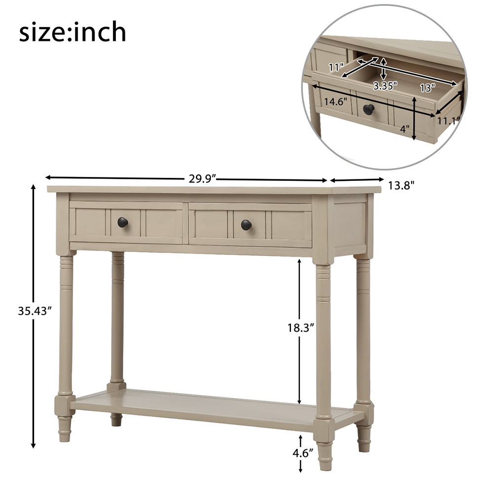 Kepooman Daisy Series Wooden Console Table with 2 Drawers & Bottom Shelf for Entryway, Acacia Mangium, 35.43" L x 13.8" W x 29.9" H, Retro Grey Kepooman Daisy Series Wooden Console Table with 2 Drawers & Bottom Shelf for Entryway, Acacia Mangium, 35.43" L x 13.8" W x 29.9" H, Retro Grey