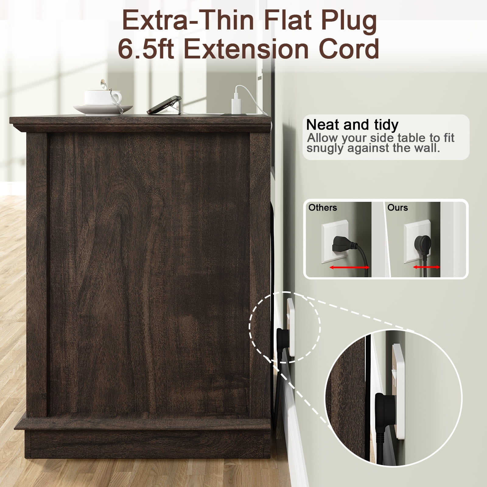 FAGAGA End Table for Living Room with Charging Station, Square Sofa Side Table with Drawer and Adjustable Storage Shelf, Wooden Nightstands Storage Cabinet for Bedroom, Office | Brown