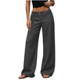 thumbnail image 4 of QIYAGBSA Wide Leg Pants for Women Drawstring Waist with Grommet Detail Side Pockets Relaxed Fit Casual Summer (Gray S), 4 of 8