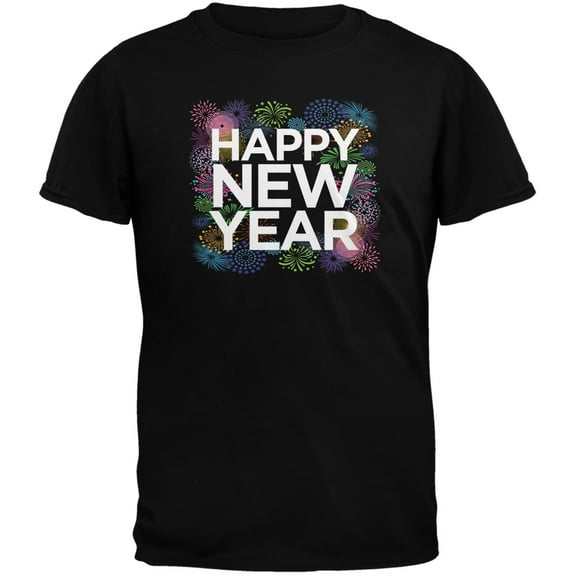 Happy New Year Fireworks Black Youth T-Shirt - Youth Medium