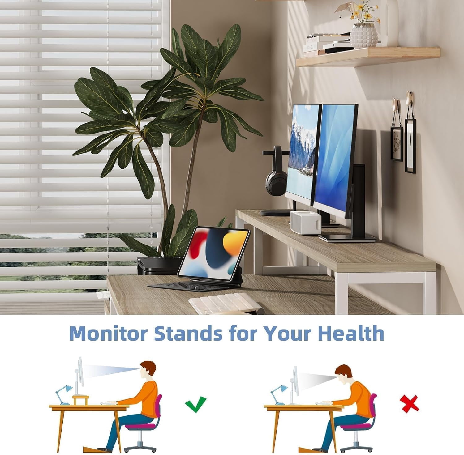 DreamCurship 67 inch Computer Desk with Monitor Stand, Writing Desk with Adjustable LED Light, Reversible Home Office Desk with 3 Storage Drawers, White and Walnut