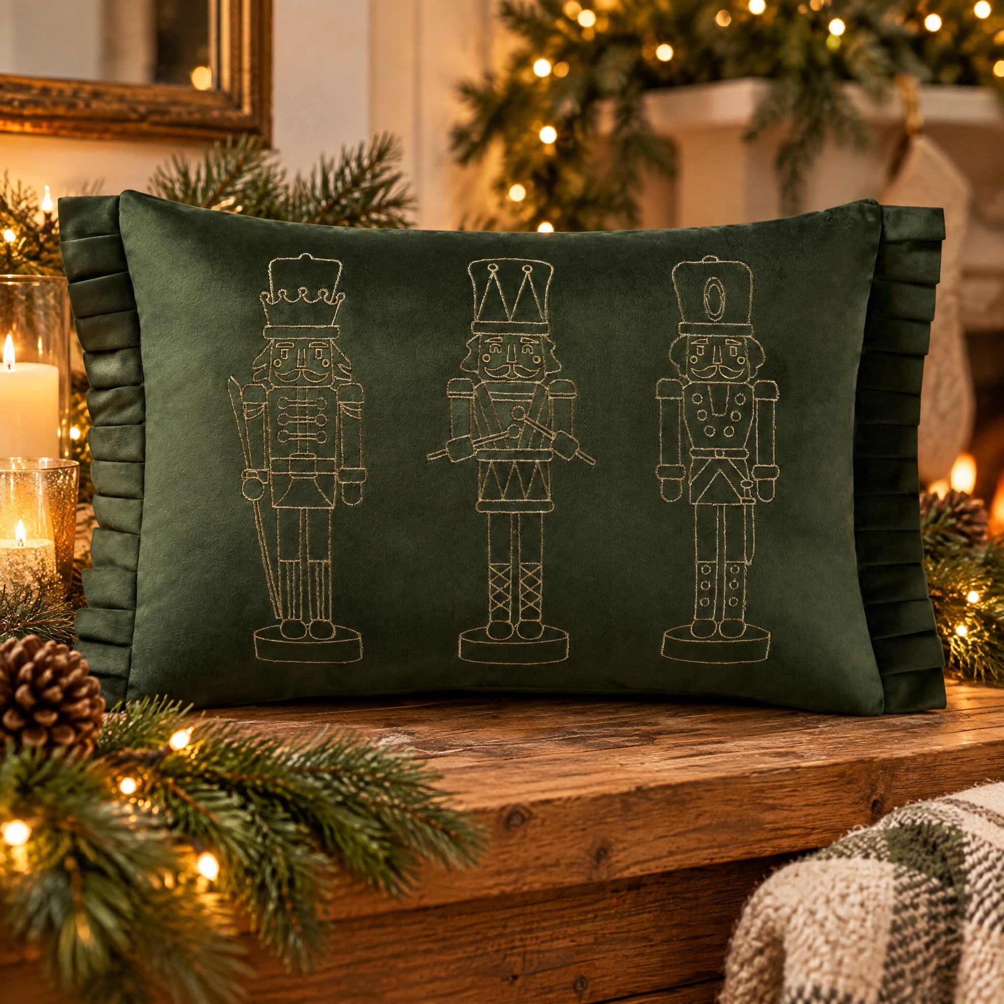 My Texas House Nutcracker Decorative Christmas Pillow, Green, 20" x 14"